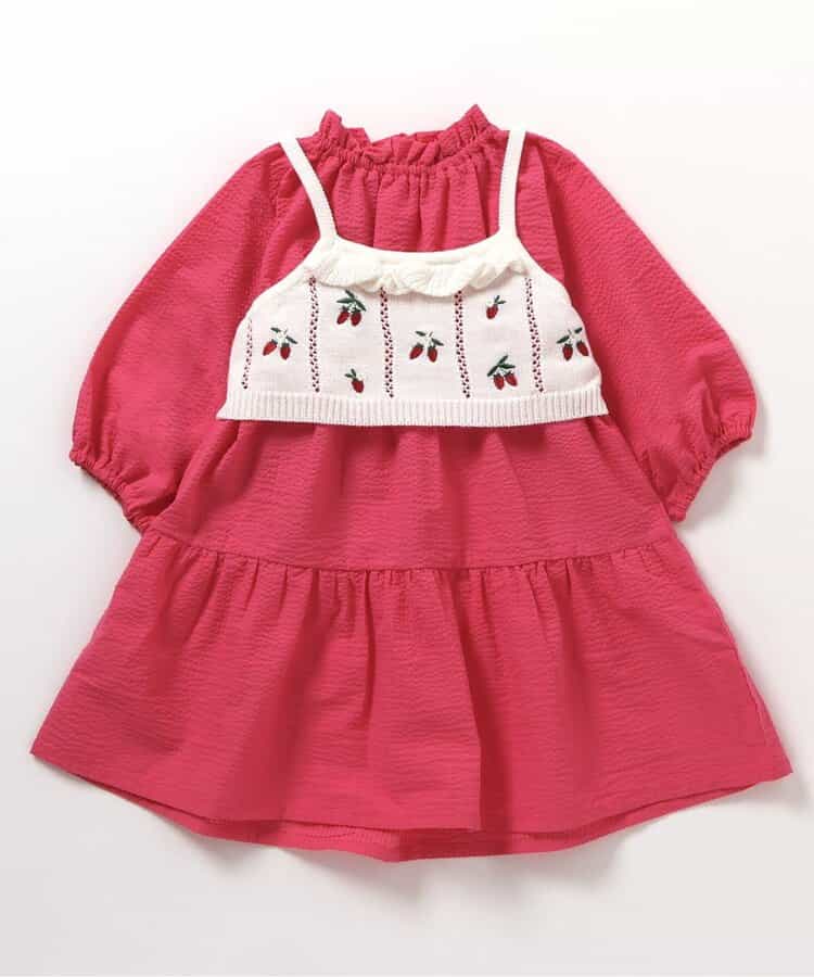 ニットビスチェ＆襟フリルワンピース2Pセット_マシンウォッシャブル