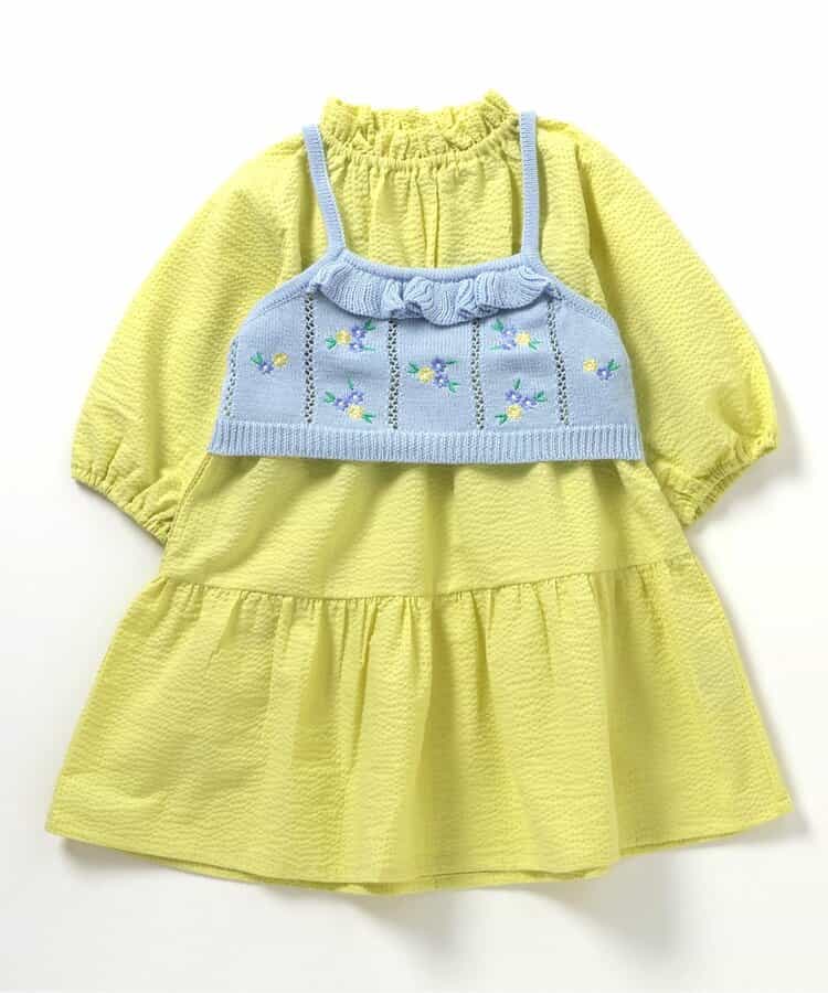 ニットビスチェ＆襟フリルワンピース2Pセット_マシンウォッシャブル