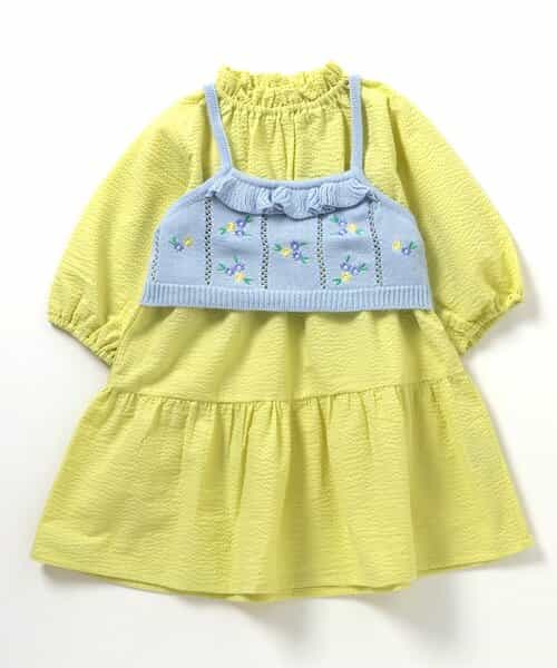 ニットビスチェ＆襟フリルワンピース2Pセット_マシンウォッシャブル