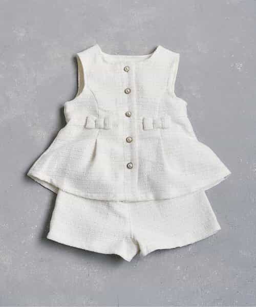 ツイードペプラムセットアップ＿アプレレクールマシェリ