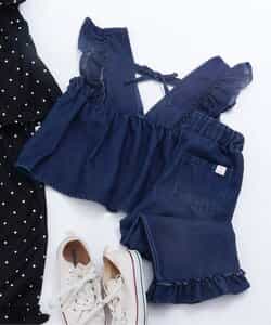 バックリボンフリルベスト＆フリルパンツ2Pセット  10分丈