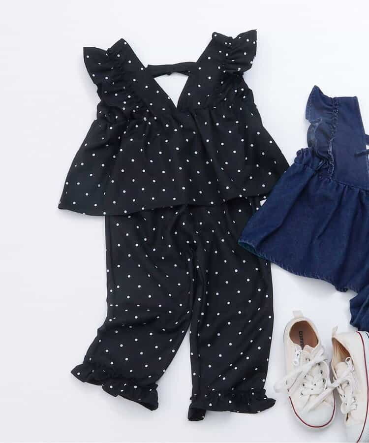☆1/8(木)21時～3点10％OFF☆バックリボンフリルベスト＆フリルパンツ2Pセット  10分丈