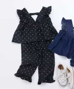 バックリボンフリルベスト＆フリルパンツ2Pセット  10分丈