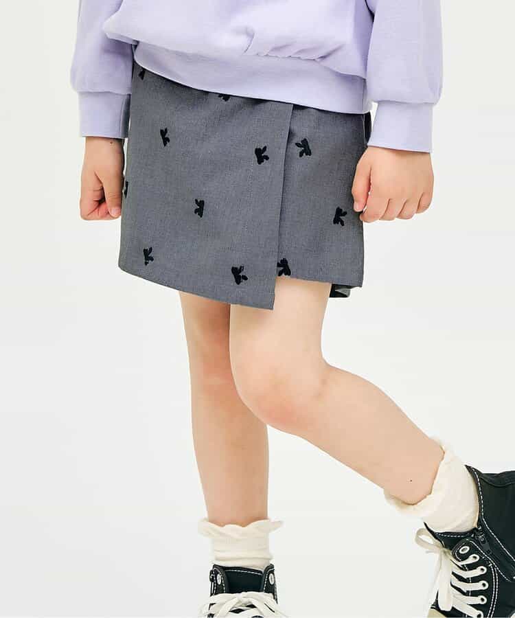 ハート・デイジー刺繍ラップキュロット  ショート丈