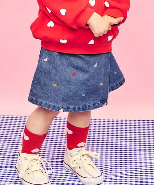 ハート・デイジー刺繍ラップキュロット  ショート丈