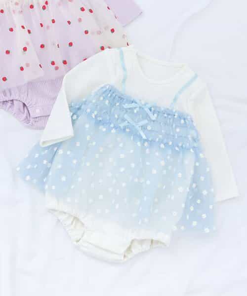 【リンク】いちご・花柄チュールドッキングカバーオール