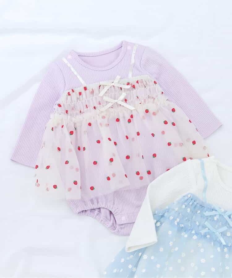 【リンク】いちご・花柄チュールドッキングカバーオール