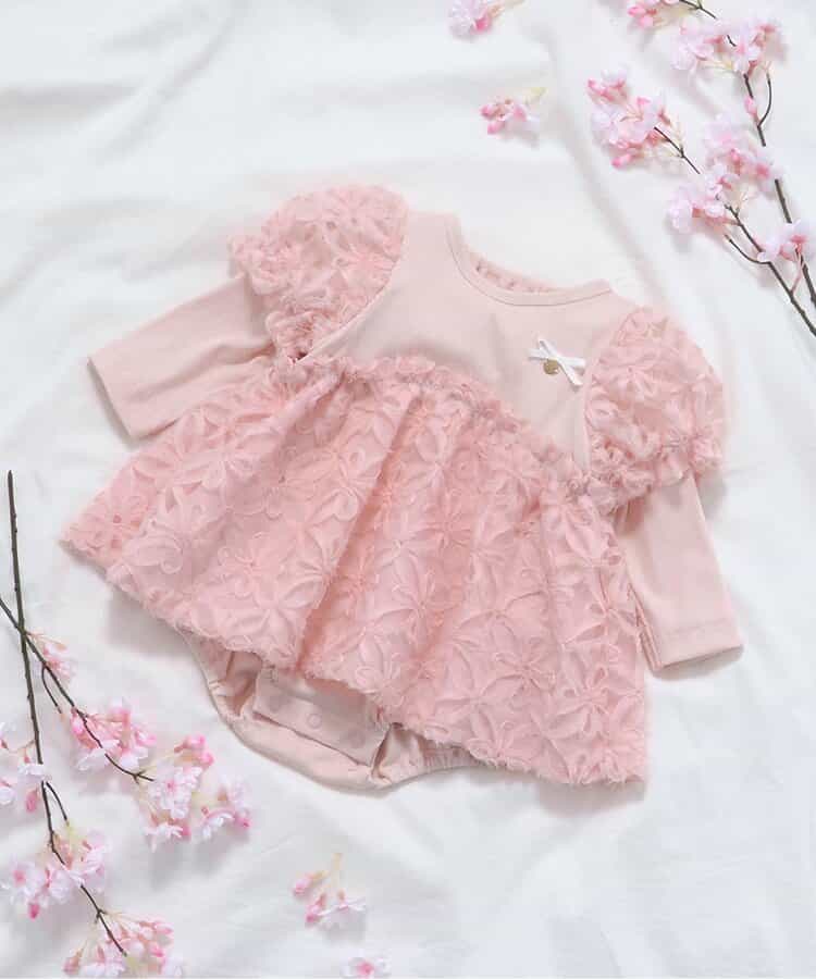 フラワー立体チュールカバーオール