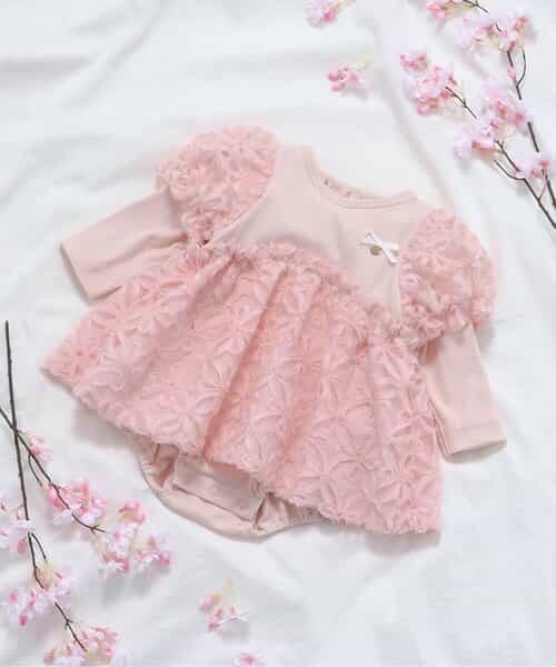 フラワー立体チュールカバーオール