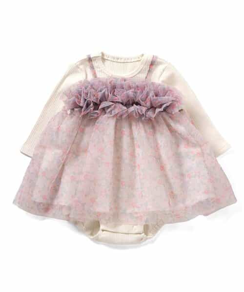 花柄ボリュームチュールカバーオール