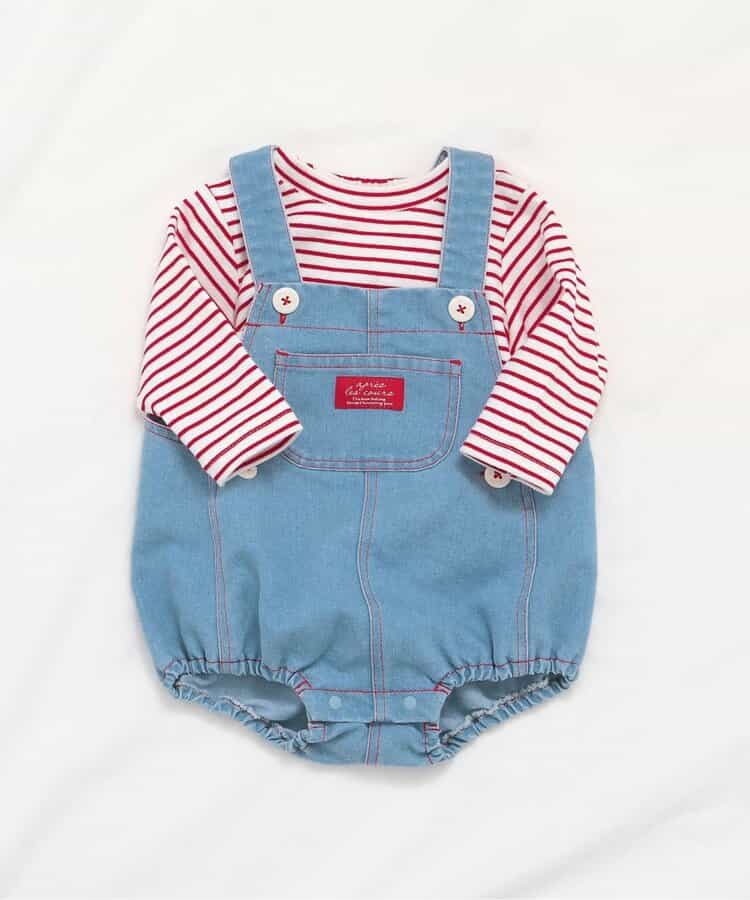 配色ステッチサロペット＋Tシャツセット