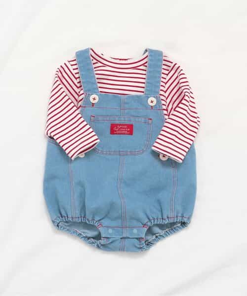 配色ステッチサロペット＋Tシャツセット