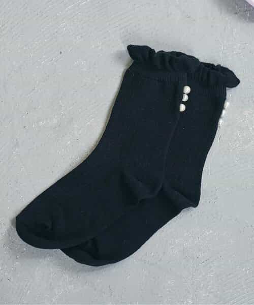 パール付きクルーソックス