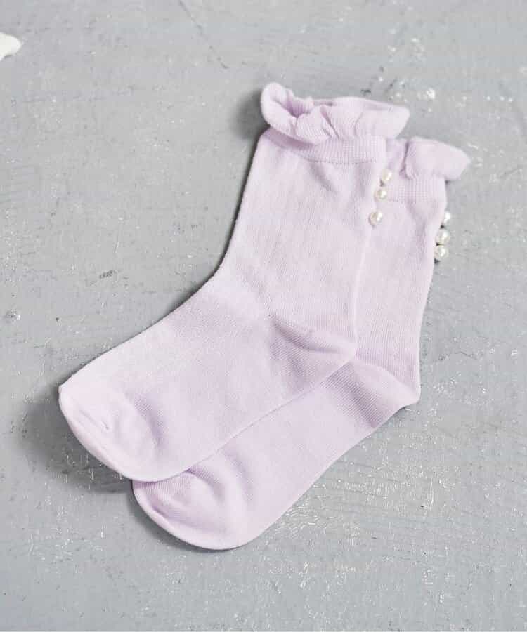 パール付きクルーソックス