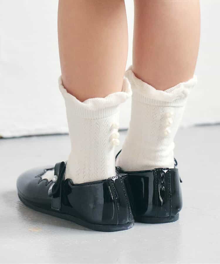 パール付きクルーソックス