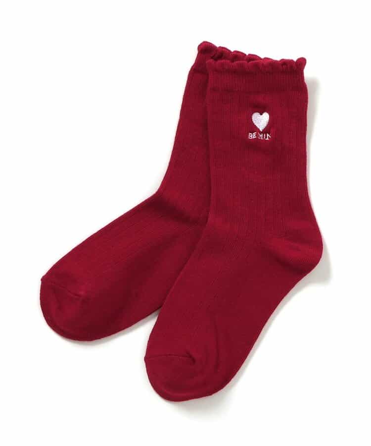 ワンポイント刺繍クルーソックス