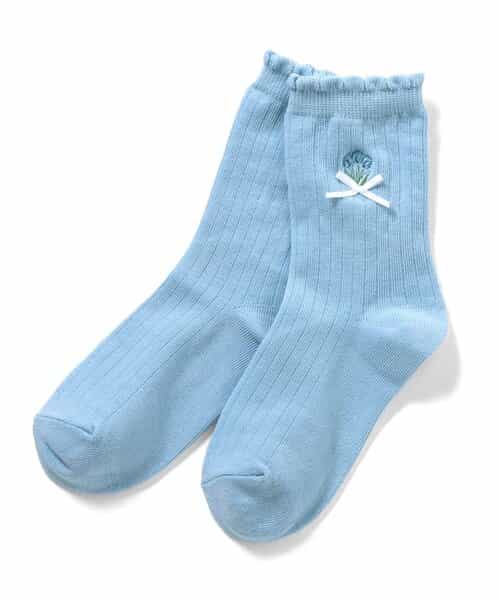 ワンポイント刺繍クルーソックス