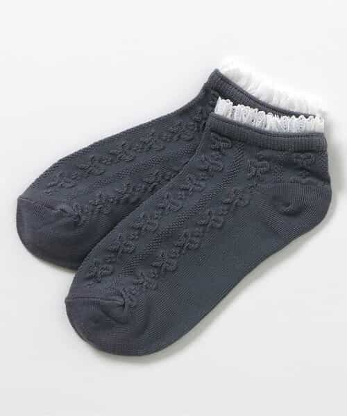 3P対象 リボン柄フリルショートソックス