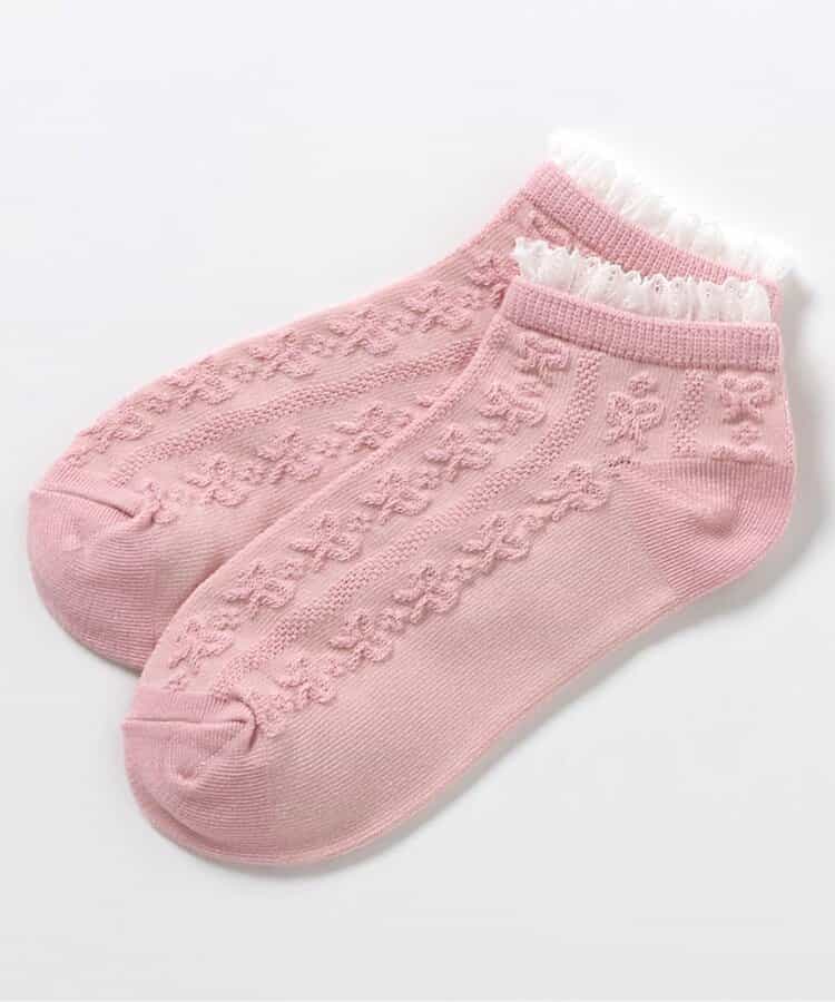 3P対象 リボン柄フリルショートソックス