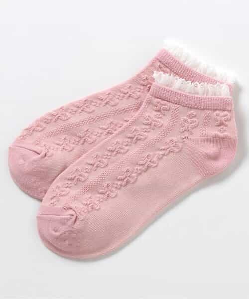 3P対象 リボン柄フリルショートソックス