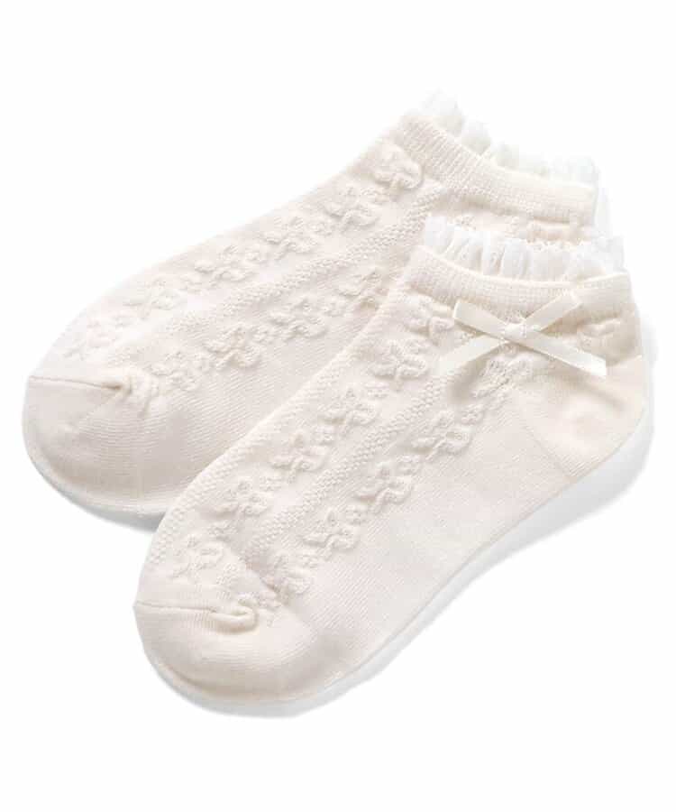 リボン編み柄ショートソックス