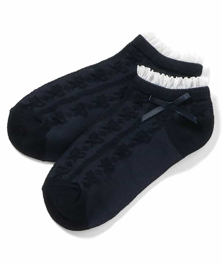 リボン編み柄ショートソックス