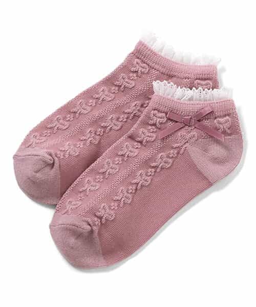 リボン編み柄ショートソックス