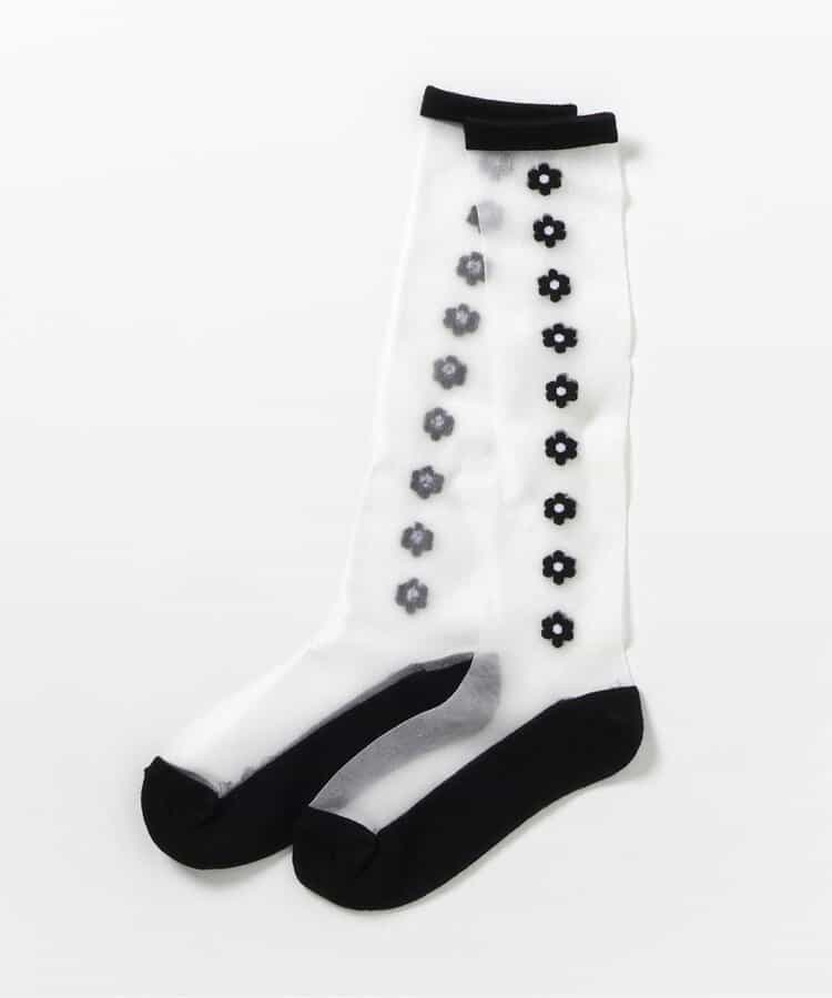 お花・ドットシアーハイソックス