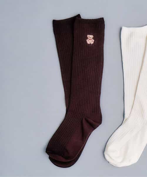 tinybear ロゴ刺繍ハイソックス