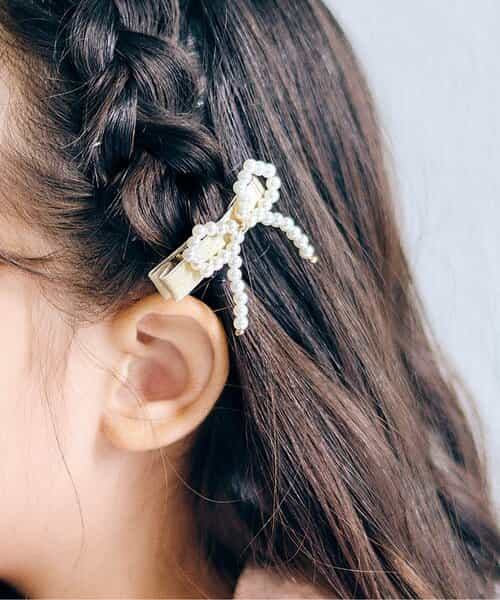 パールリボンヘアクリップセット