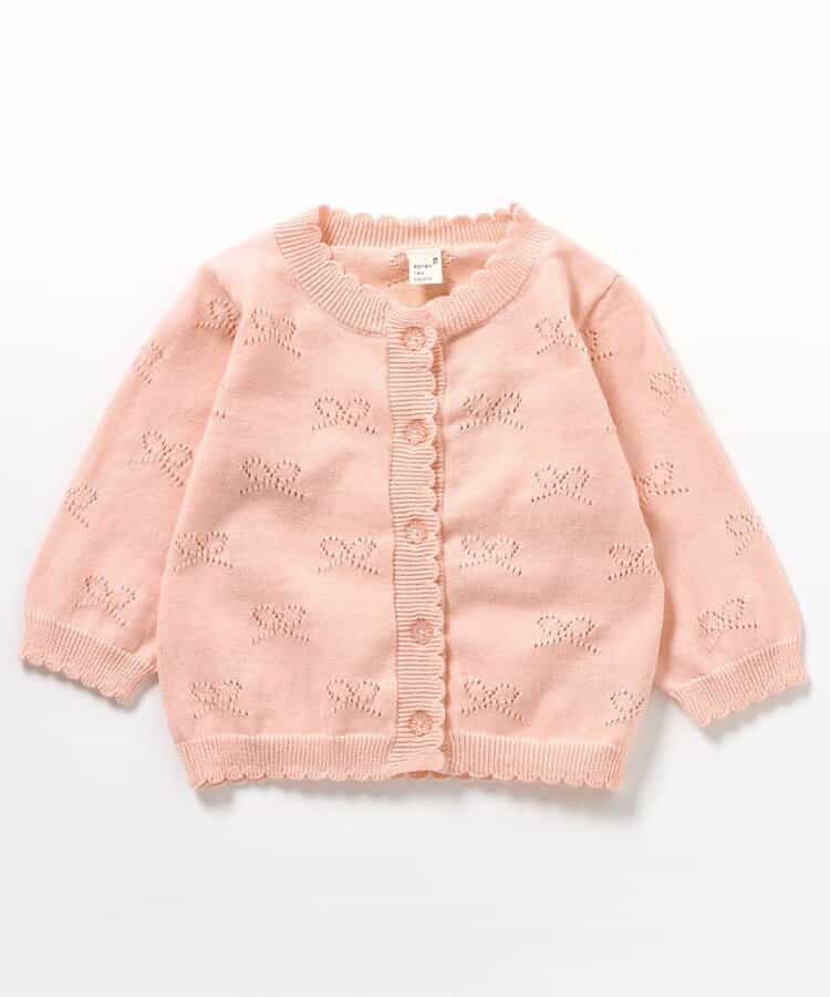 ★SALE★リボン柄透かし編みベビーニットカーディガン