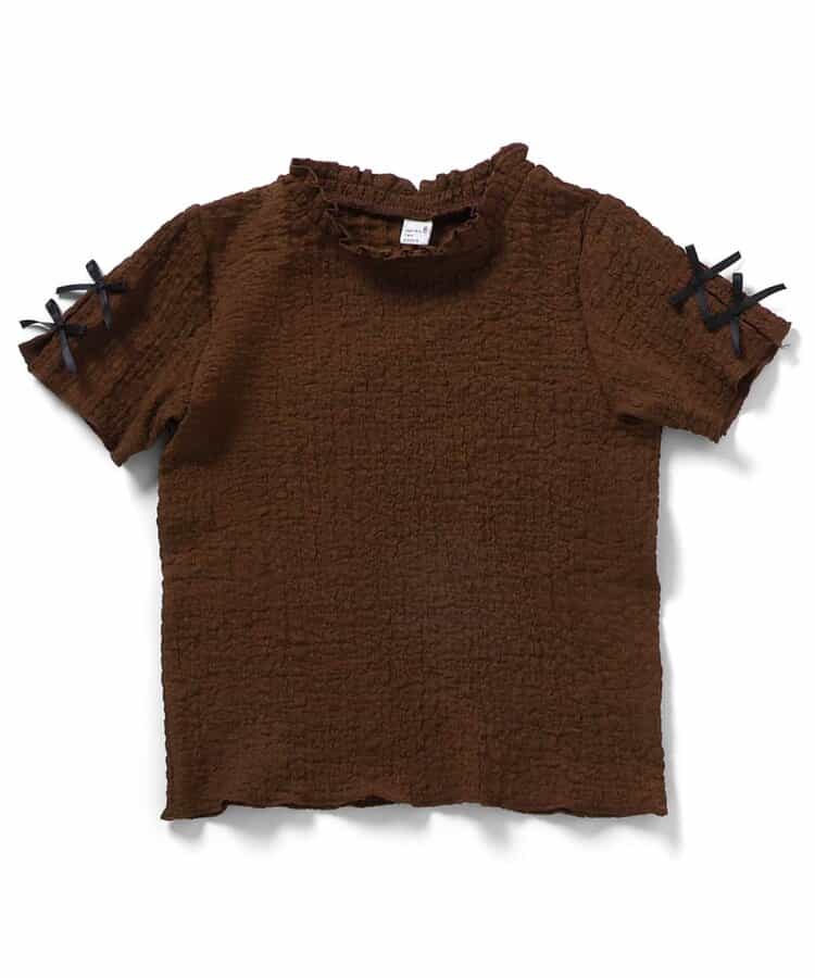 ぽこぽこジャガード袖リボンTシャツ