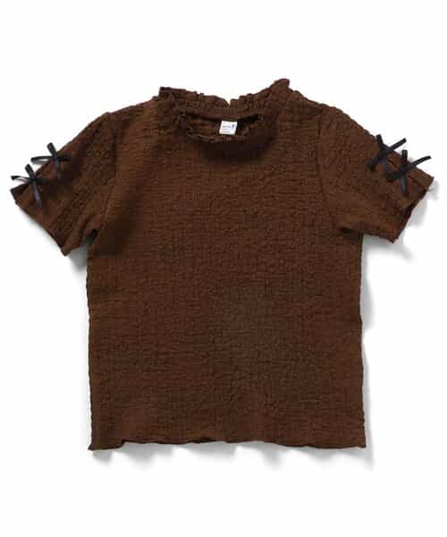 ぽこぽこジャガード袖リボンTシャツ