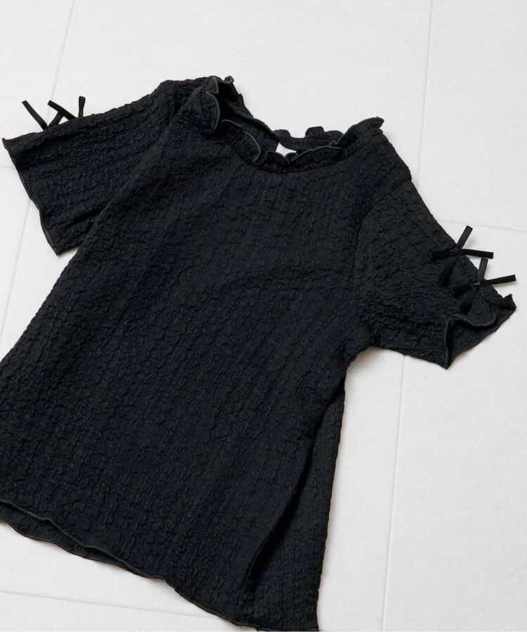 ぽこぽこジャガード袖リボンTシャツ