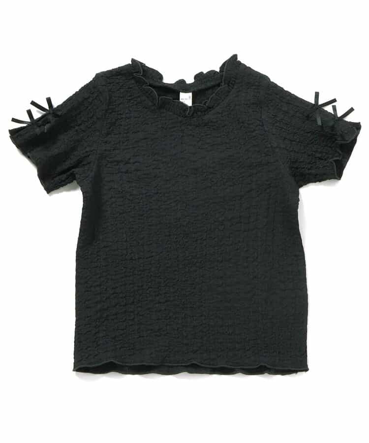 ぽこぽこジャガード袖リボンTシャツ_905340