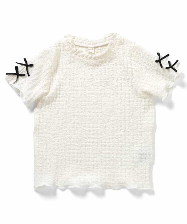 ぽこぽこジャガード袖リボンTシャツ