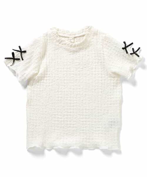 ぽこぽこジャガード袖リボンTシャツ