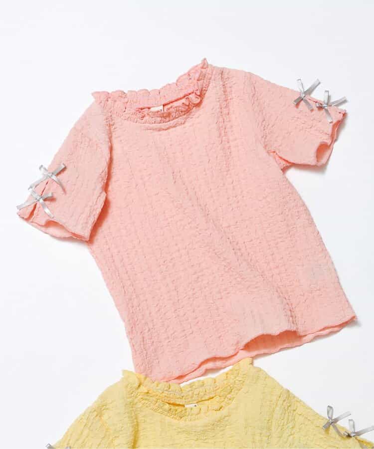 ぽこぽこジャガード袖リボンTシャツ