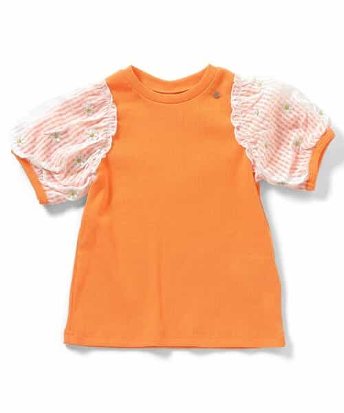 袖刺繍シアースリーブTシャツ