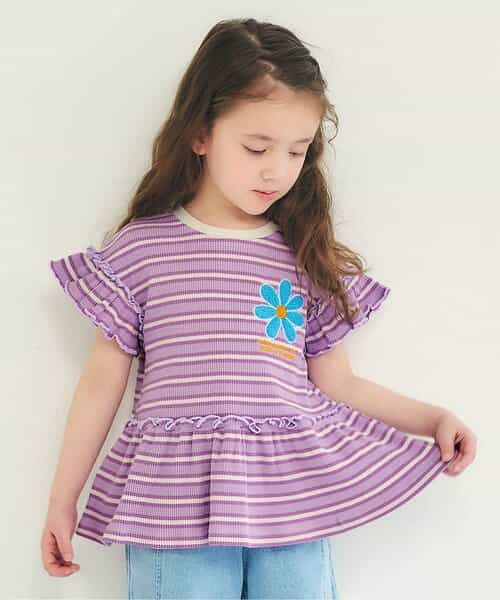 フラワーワッペンペプラムモチーフTシャツ