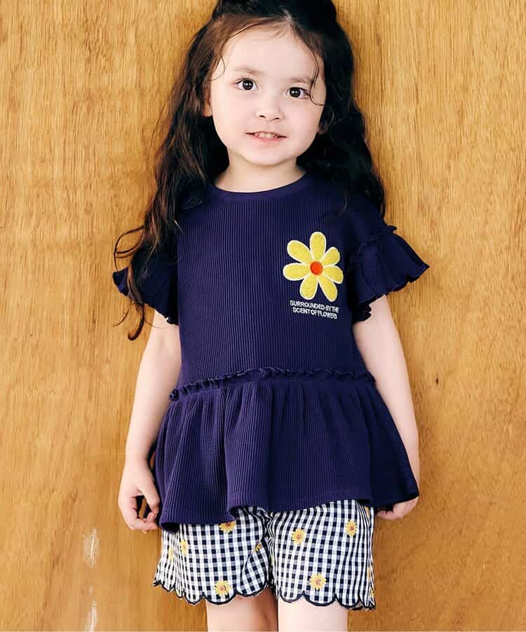 フラワーワッペンペプラムモチーフTシャツ