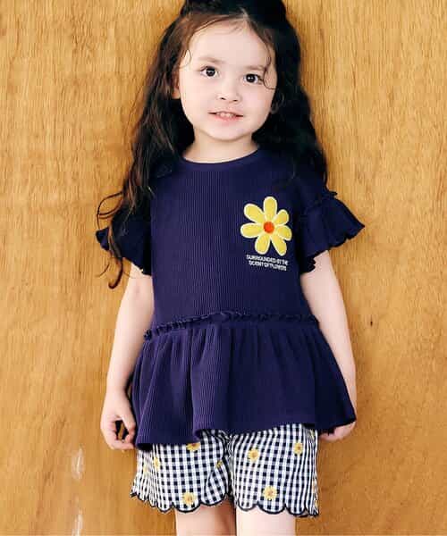 フラワーワッペンペプラムモチーフTシャツ