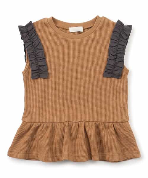 WEB限定  袖フリルワッフルTシャツ