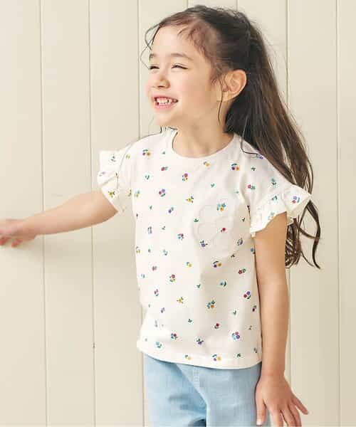 WEB限定 ハート・フラワーアップリケフリルTシャツ