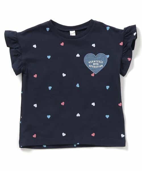 WEB限定 ハート・フラワーアップリケフリルTシャツ