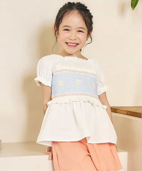 いちご・デイジー刺繍シャーリングトップス