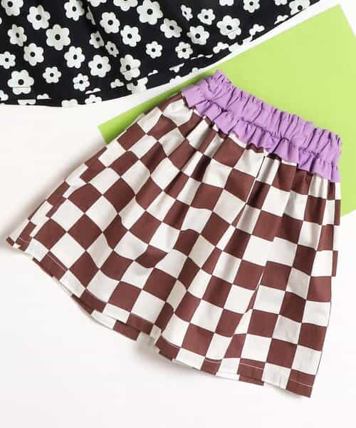 ★SALE★フラワー・チェッカー柄ふんわりスカート