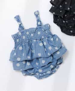 【リンク】総柄肩リボンシャーリングベビーサロペット