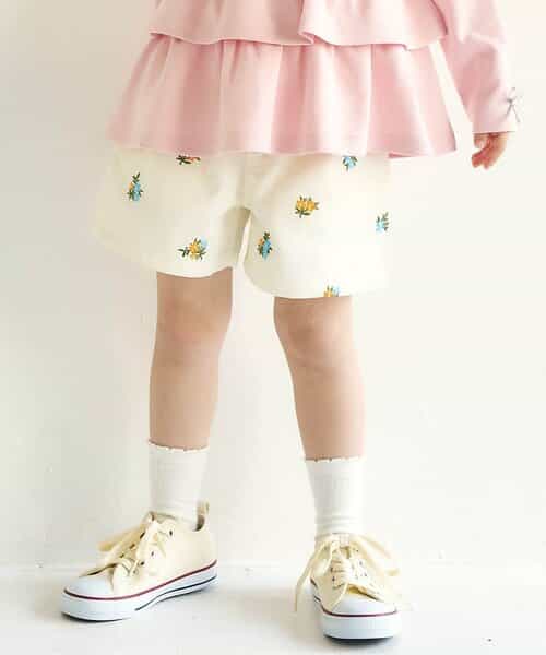 ハート・フラワー刺繍ショートパンツ