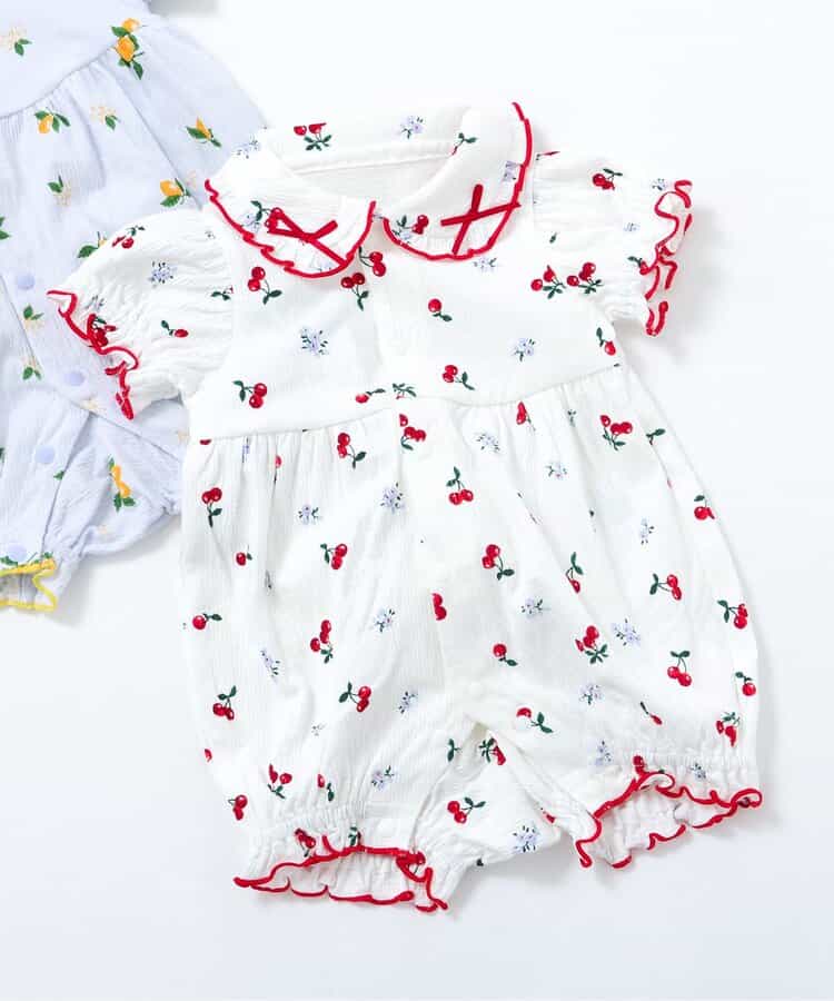 衿フリルフルーツ柄ロンパス